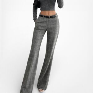 Vintage Y2K 90s Gray Checkered High Waisted Straight Leg Dress Pants Size 2